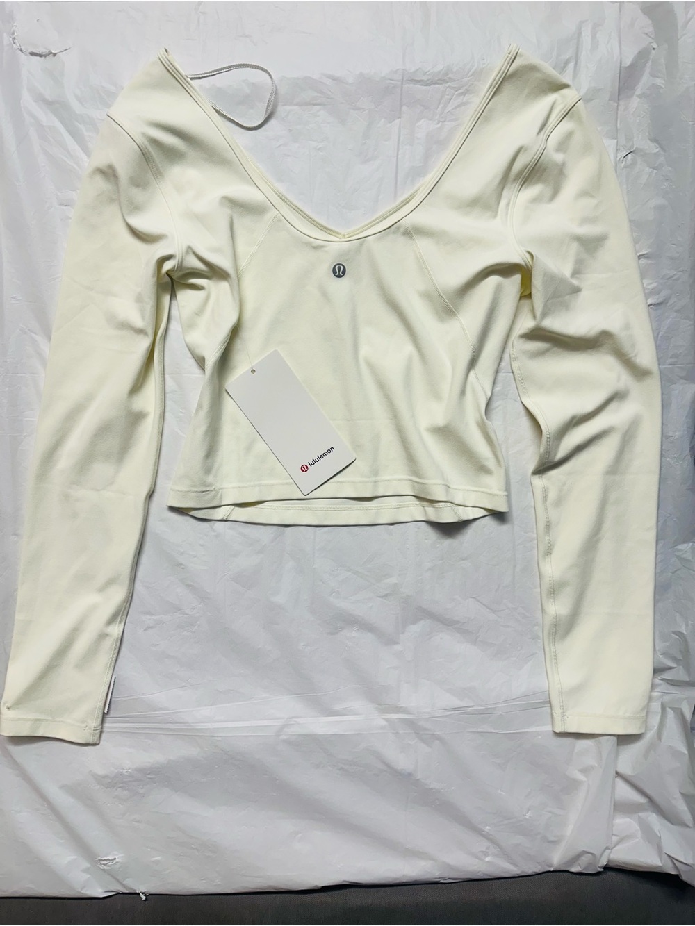 lululemon athletica Long-Sleeve V-Neck Crop Top in Ivory/Cream